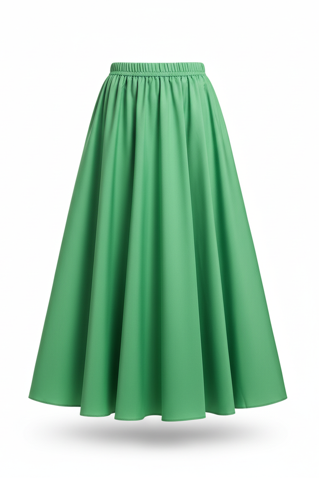 Jupe Longue Vert Satiné Fluide