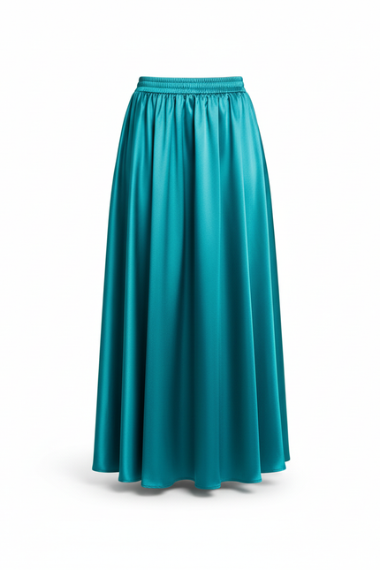 Jupe Longue Turquoise Satin Fluide