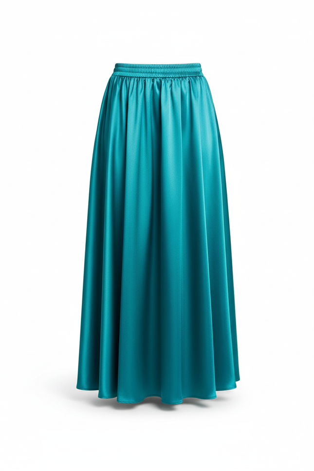 Jupe Longue Turquoise Satin Fluide