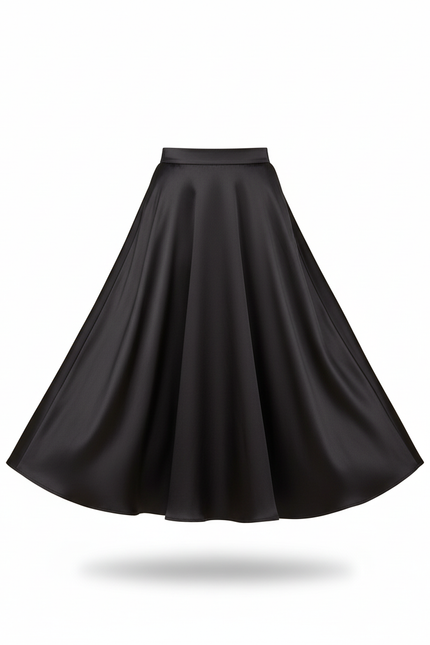 Jupe Longue Noire Satinée Fluide Chic Élégante