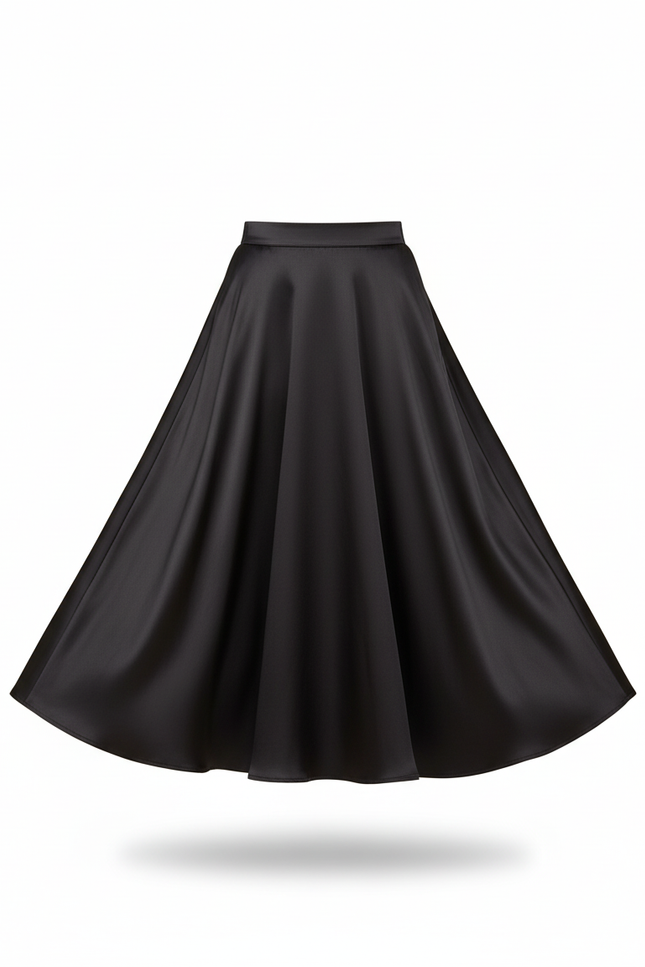 Jupe Longue Noire Satinée Fluide Chic Élégante