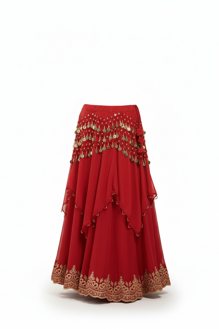 Jupe Longue Rouge Fluide Brodée
