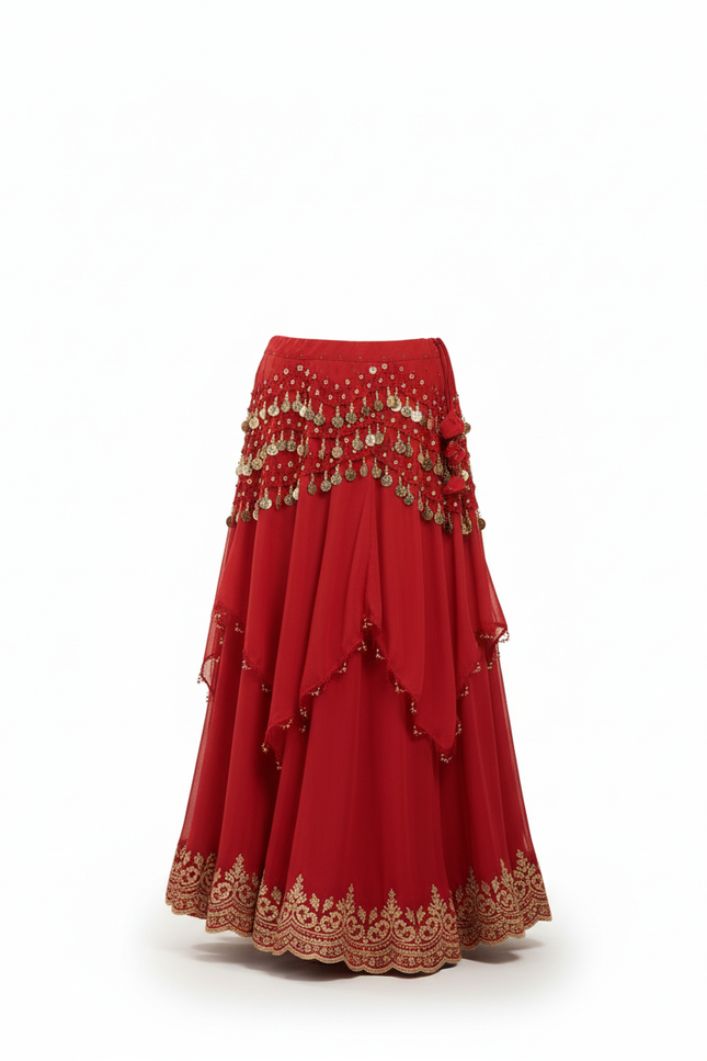 Jupe Longue Rouge Fluide Brodée