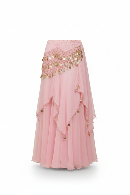 Jupe Longue Rose Fluide Volants