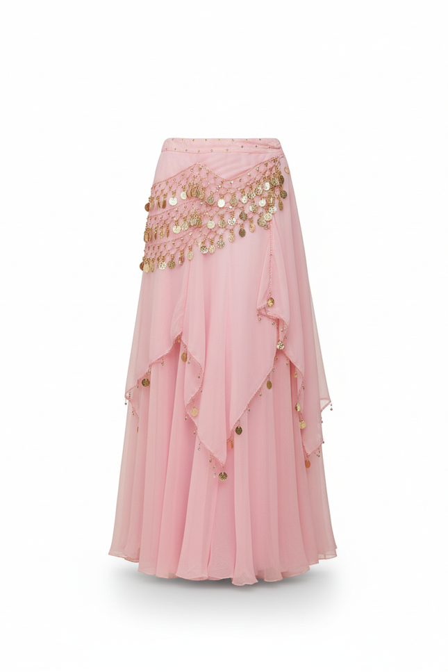 Jupe Longue Rose Fluide Volants