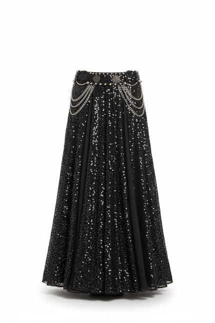 Jupe Longue Noire Scintillante Fluide