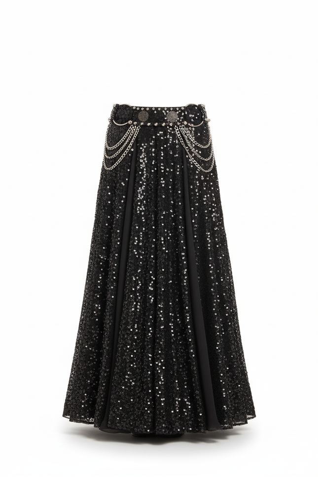 Jupe Longue Noire Scintillante Fluide