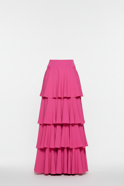 Jupe Longue Rose Fuchsia À Volants Élégante