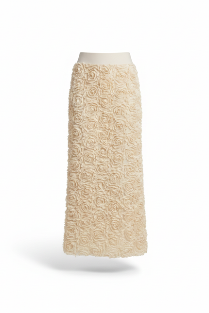 Jupe Longue Crème Roses 3D Élégante
