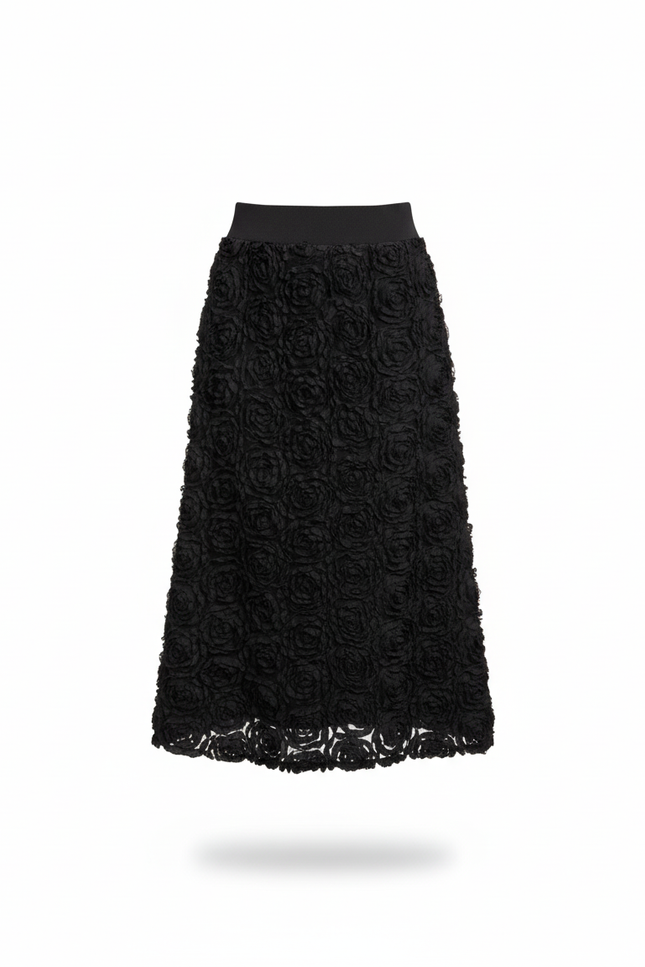 Jupe Longue Brodée Roses Élégante