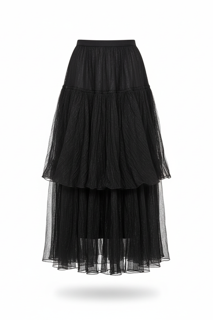 Jupe Longue Rouge Brodée Roses Élégante