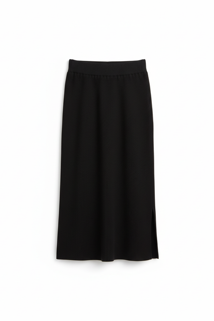 Jupe Longue Noire Côtelée Chic