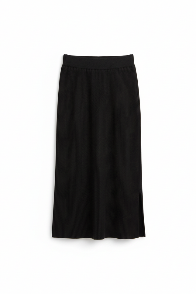 Jupe Longue Noire Côtelée Chic