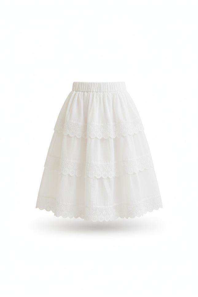 Jupe Longue Blanche À Volants Chic Femme