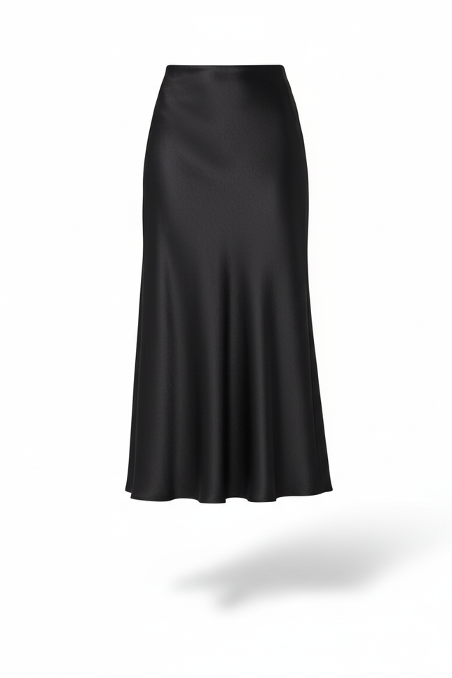 Jupe Longue Satin Noir Élégante