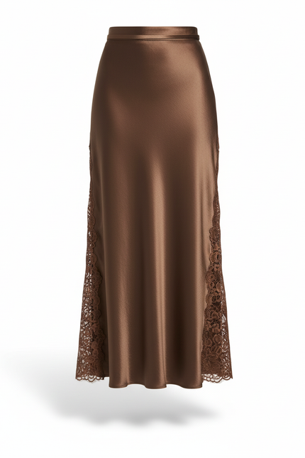 Jupe Longue Satin Marron Élégante