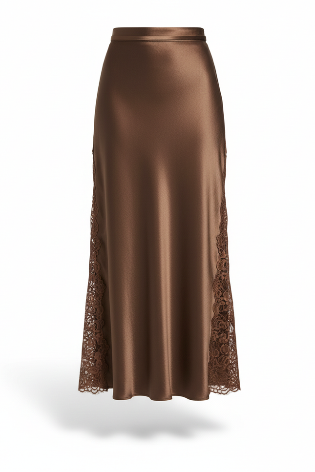 Jupe Longue Satin Marron Élégante
