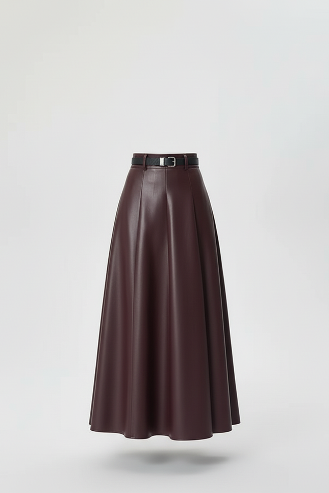 Jupe Longue Simili Cuir Bordeaux