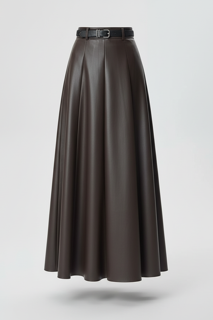 Jupe Longue Simili Cuir Marron