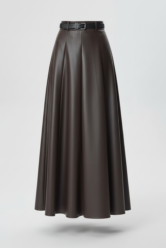 Jupe Longue Simili Cuir Marron