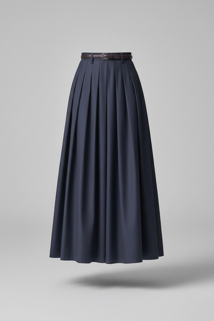 Jupe Longue Bleu Marine Plissée Élégante