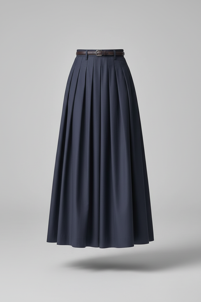 Jupe Longue Bleu Marine Plissée Élégante