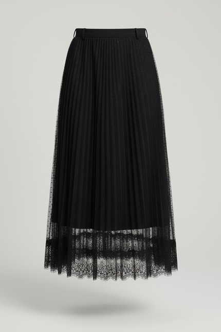 Jupe Longue Plissée Noire Transparente