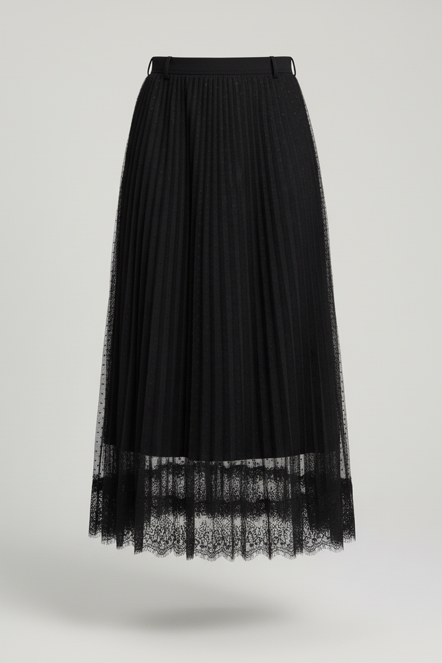 Jupe Longue Plissée Noire Transparente