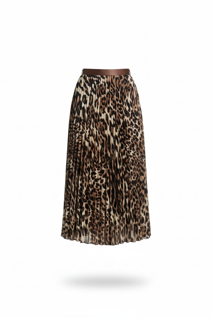 Jupe Longue Imprimé Léopard Plissée Élégante