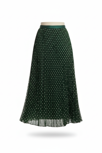 Jupe Longue Verte À Pois Plissée