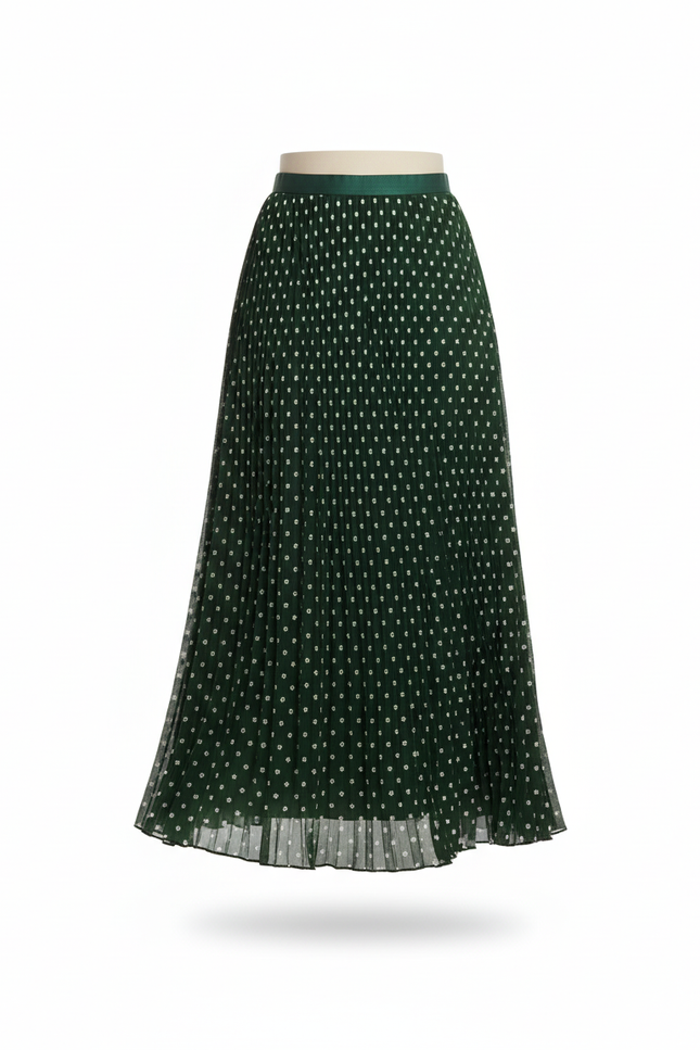 Jupe Longue Verte À Pois Plissée