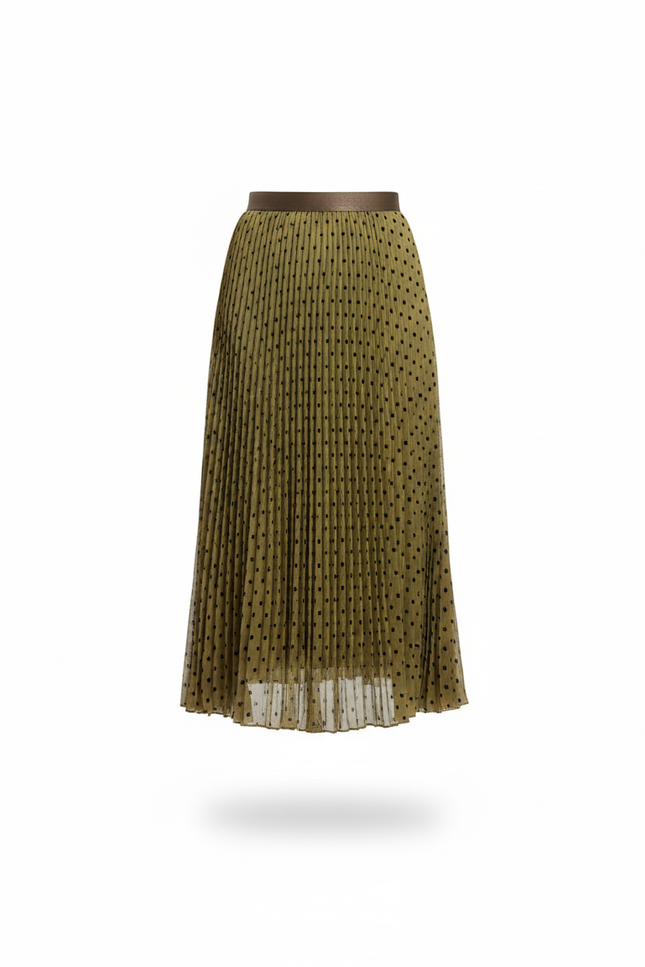 Jupe Longue Kaki À Pois Plissée Élégante