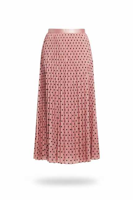 Jupe Longue Rose À Pois Plissée Élégante