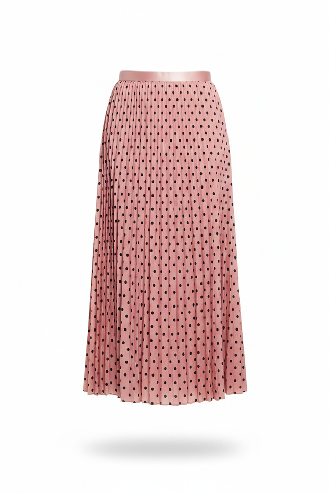 Jupe Longue Rose À Pois Plissée Élégante