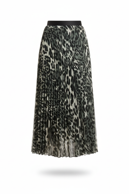 Jupe Longue Plissée Léopard Élégante