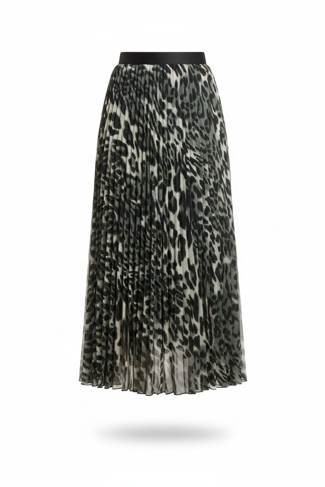Jupe Longue Plissée Léopard Élégante
