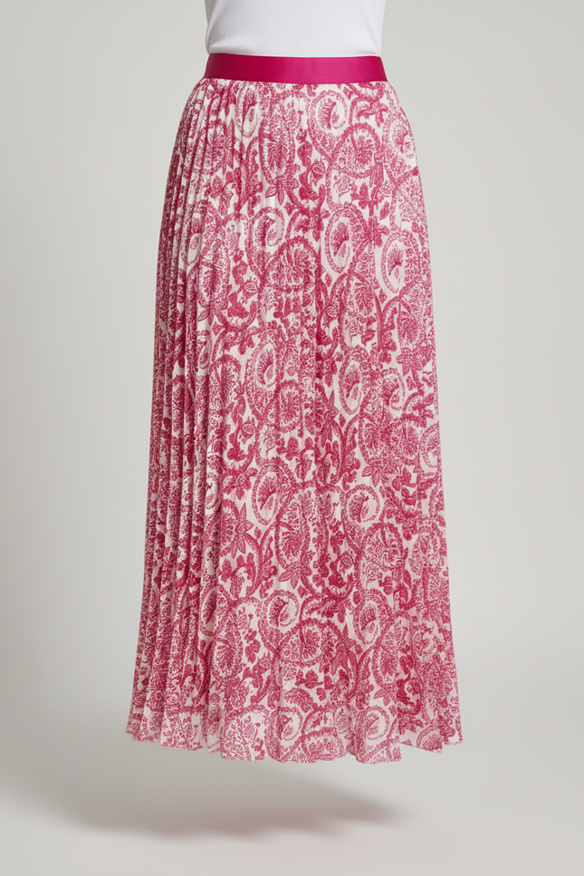 Jupe Longue Plissée Motif Cachemire Fluide