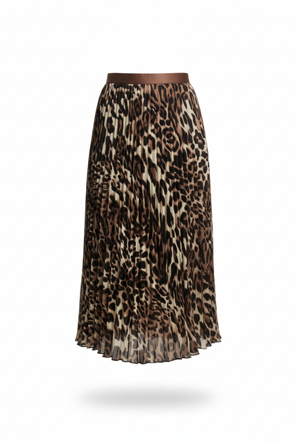 Jupe Longue Imprimé Léopard Plissée Chic