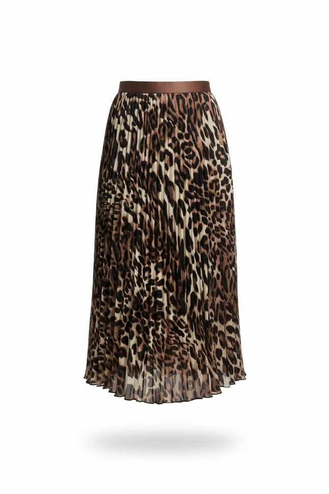 Jupe Longue Imprimé Léopard Plissée Chic