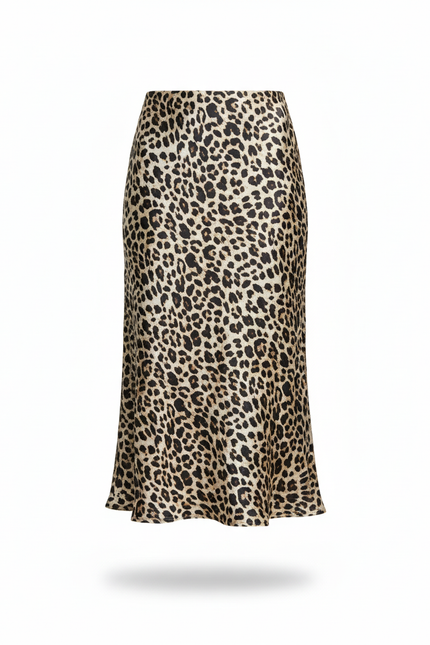 Jupe Longue Imprimé Léopard Satin Fluide