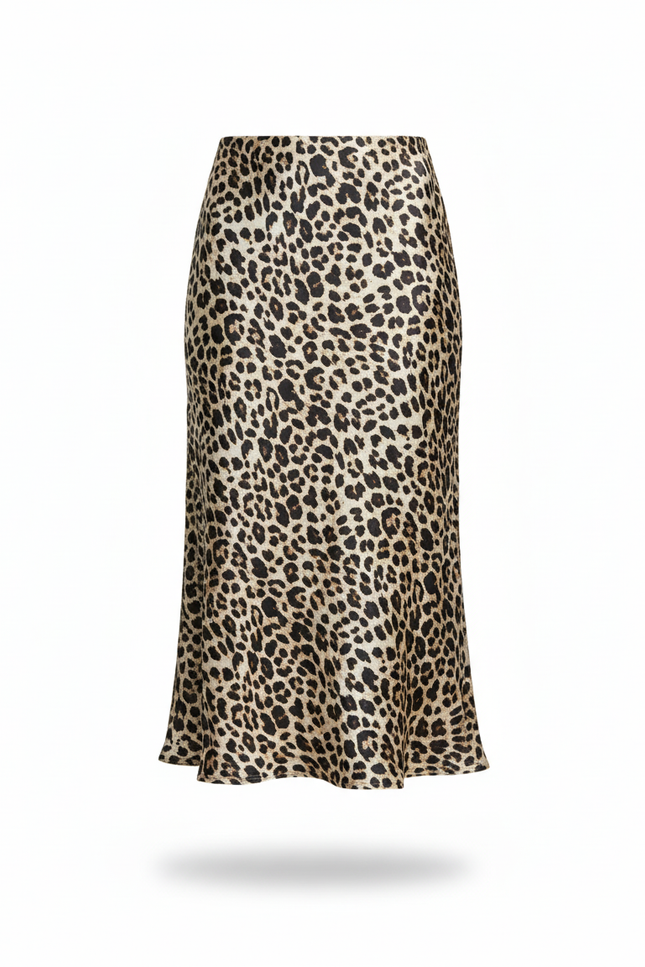 Jupe Longue Imprimé Léopard Satin Fluide