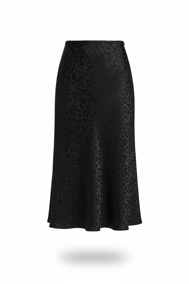 Jupe Longue Noire Imprimé Léopard Élégante