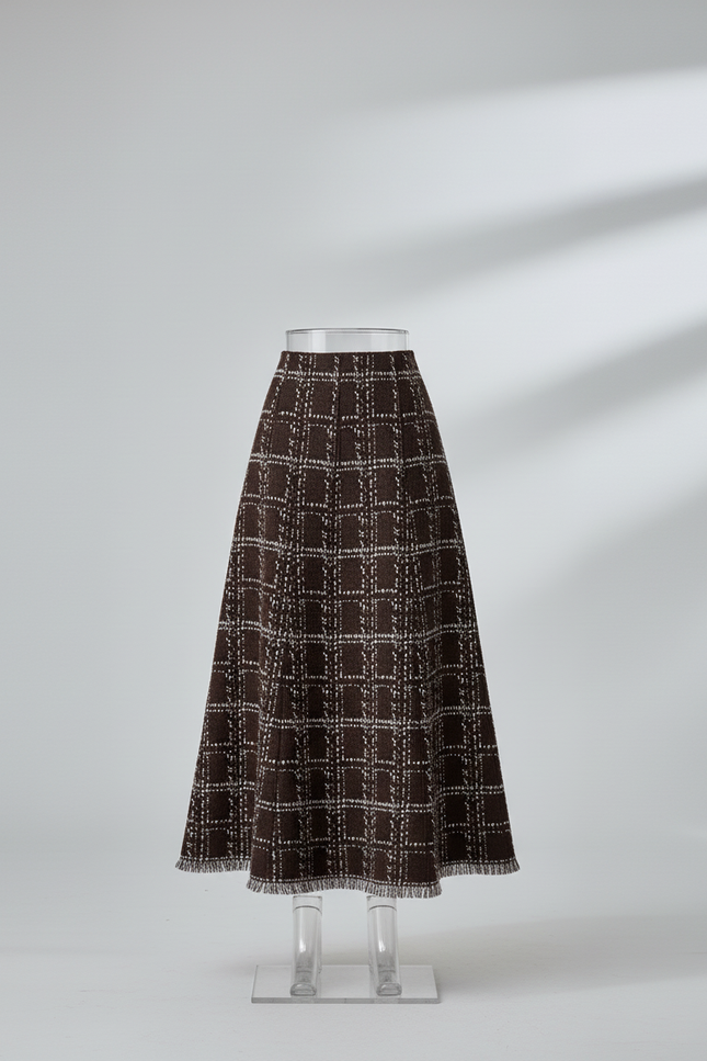 Jupe Longue Maille Carreaux Chic