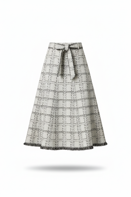 Jupe Longue Carreaux Franges Chic