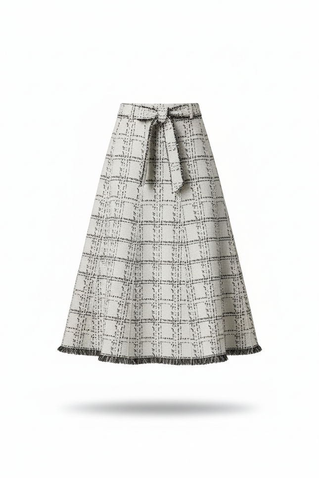 Jupe Longue Carreaux Franges Chic