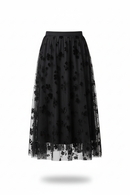 Jupe Longue Voile Noir Transparent