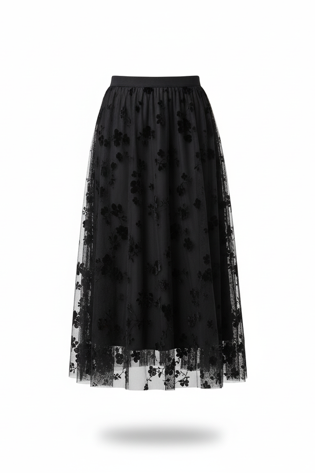 Jupe Longue Voile Noir Transparent