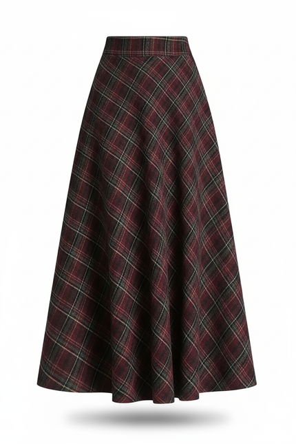Jupe Longue Plaid Laine Élégante