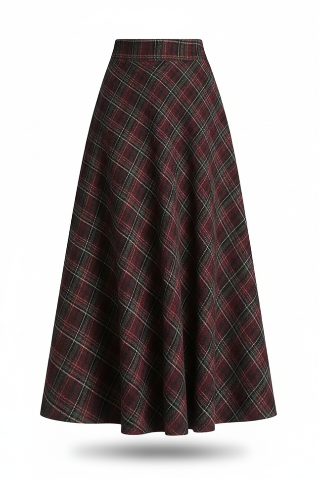 Jupe Longue Plaid Laine Élégante