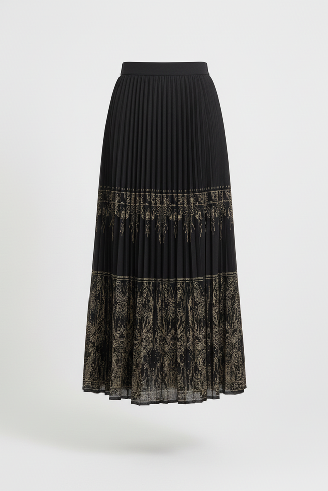 Jupe Longue Noire Plissée Élégante